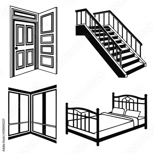 Door stairs window bed silhouettes interior design