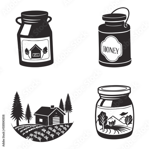 Farmhouse honey jar and landscape jar ghee container