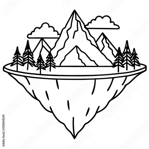 Floating Peak Paradise – Line Art Design
