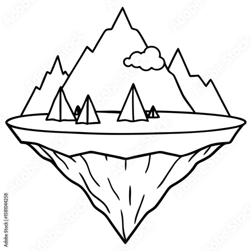 Floating Peak Paradise – Line Art Design