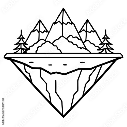 Floating Peak Paradise – Line Art Design