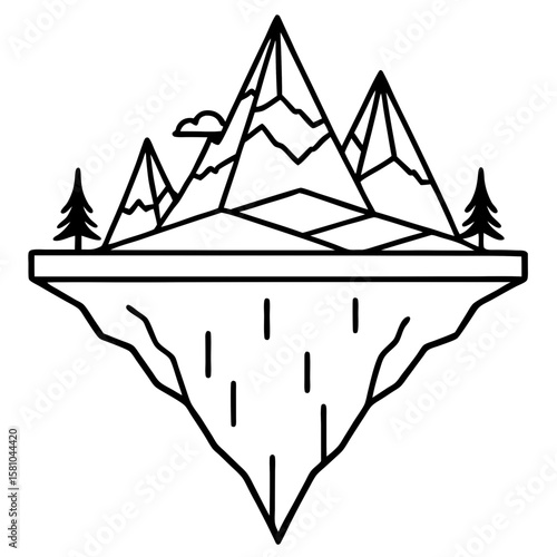 Floating Peak Paradise – Line Art Design