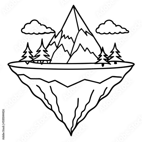 Floating Peak Paradise – Line Art Design