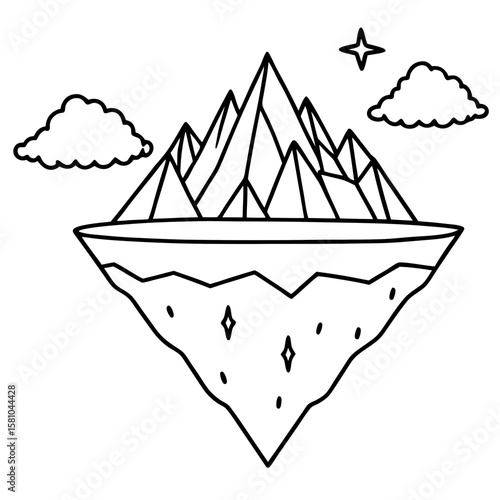 Floating Peak Paradise – Line Art Design