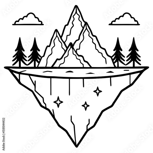 Floating Peak Paradise – Line Art Design