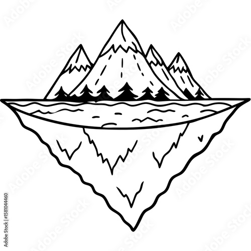 Floating Peak Paradise – Line Art Design