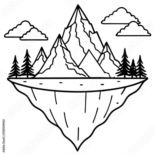 Floating Peak Paradise – Line Art Design