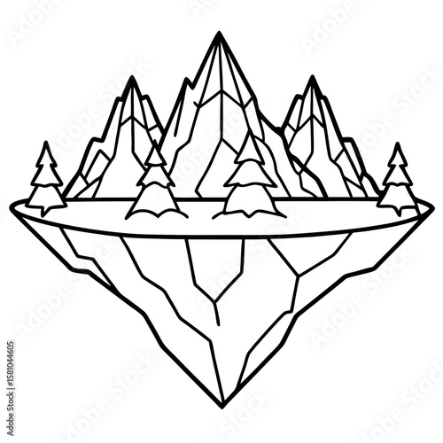 Floating Peak Paradise – Line Art Design