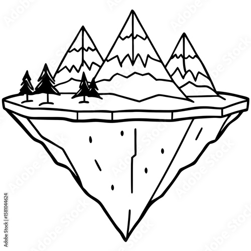 Floating Peak Paradise – Line Art Design