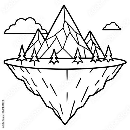 Floating Peak Paradise – Line Art Design