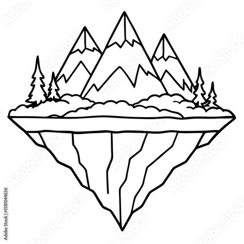 Floating Peak Paradise – Line Art Design