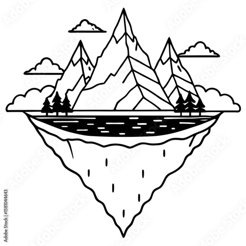 Floating Peak Paradise – Line Art Design
