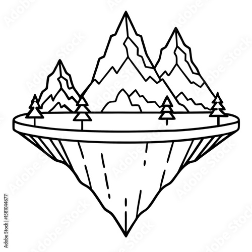 Floating Peak Paradise – Line Art Design