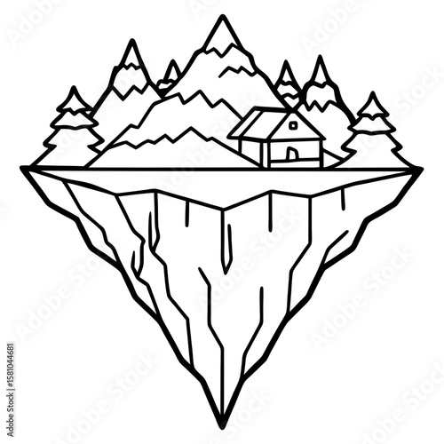 Floating Peak Paradise – Line Art Design