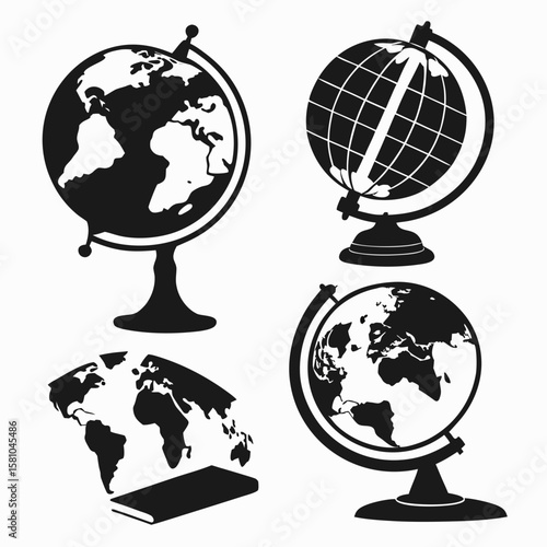 Globes and world map book silhouette education learning