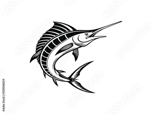 Marlin fish silhouette vector illustration, Marlin fish line art vector design
