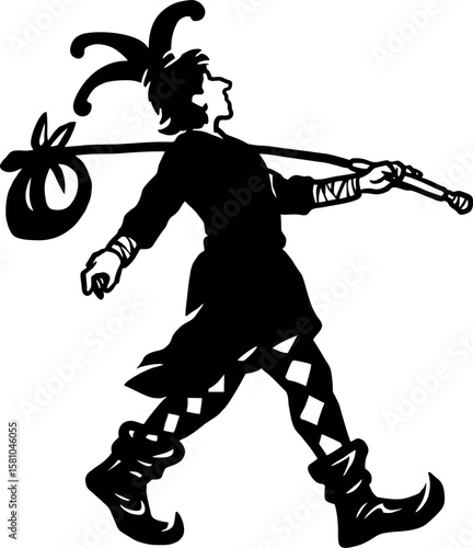 Whimsical Jester Silhouette for Fantasy and Theater Designs