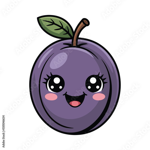 Wallpaper Mural A delightful kawaii clipart illustration of a plump plum with a charming, expressive face.  Torontodigital.ca
