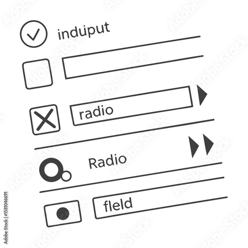 Input form elements with checkmark radio buttons and text fields