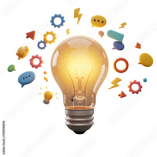 Idea concept with lightbulb (3d style), isolated on transparent background