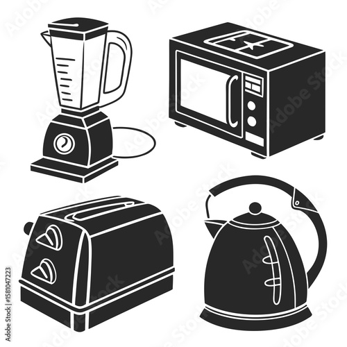 Kitchen appliances blender microwave toaster kettle