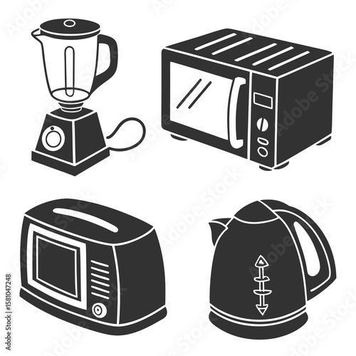 Kitchen appliances blender toaster microwave kettle