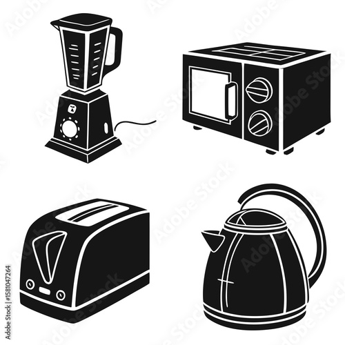 Kitchen appliances blender toaster microwave kettle