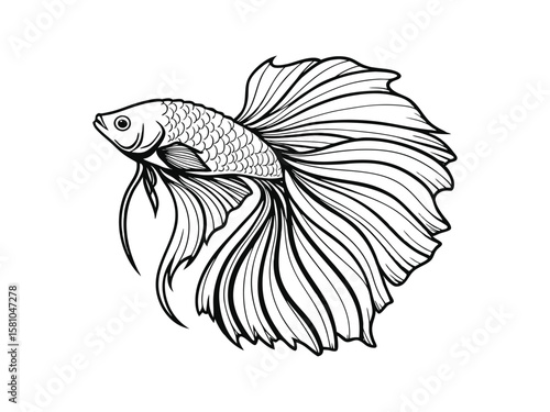Male betta fish displaying fins in flaring posture, vector illustration art