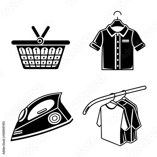 Laundry basket iron shirt hanging clothes vector