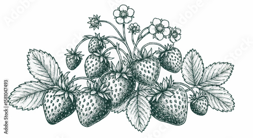Strawberries porcelain decoration design (dark green)