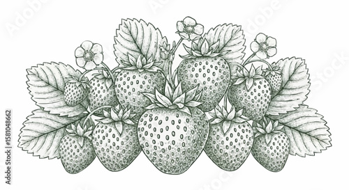 Strawberries porcelain decoration design (dark green)