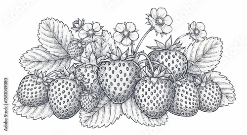 Strawberries porcelain decoration design (dark grey)