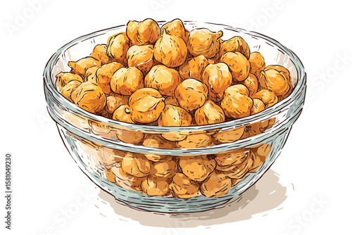 Chickpeas in a bowl, isolated on white background