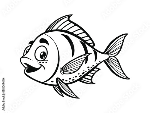 Halibut fish outline vector illustration on white background