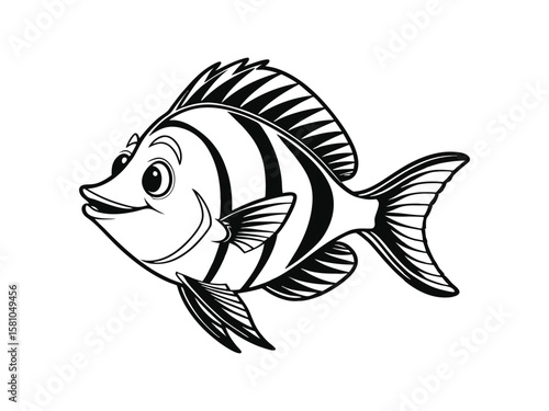 Halibut fish outline vector illustration on white background