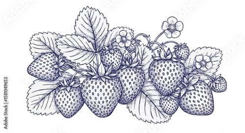 Strawberries porcelain decoration design (dark blue)
