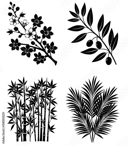 Floral and Tropical Plant Silhouette Vectors