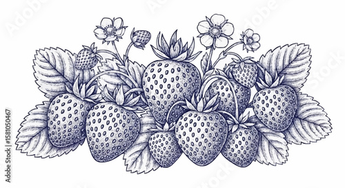 Strawberries porcelain decoration design (dark blue)