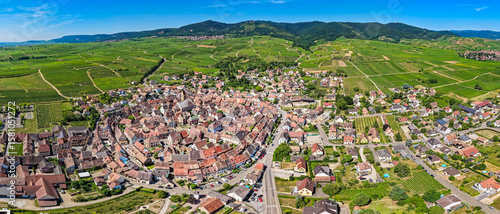 Fototapeta Naklejka Na Ścianę i Meble -  Aerial view of the French Village of Eguishem in Alsace France