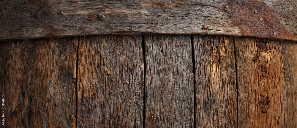 Fototapeta premium Wooden barrel with rough texture and ample copy space against a dark background perfect for rustic-themed designs