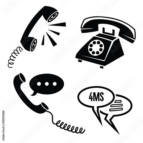 Vintage telephone and communication icons messaging