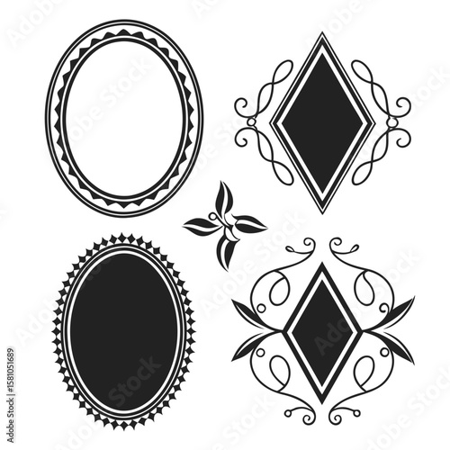Vintage ornamental oval and diamond frames retro decorative