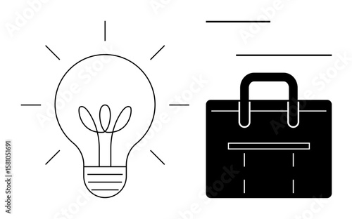 Lightbulb with sprouting seedling symbolizing creativity and growth alongside a briefcase. Ideal for innovation, entrepreneurship, business strategy, growth ideas, sustainability, professional