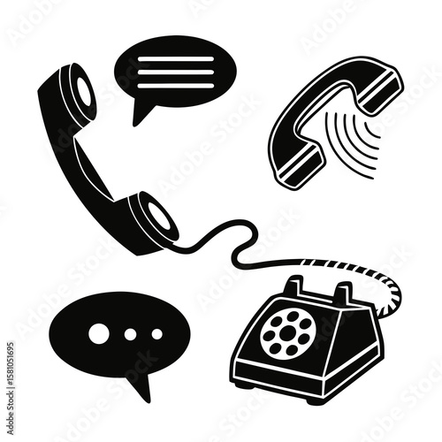 Vintage telephone and speech bubble icons communication