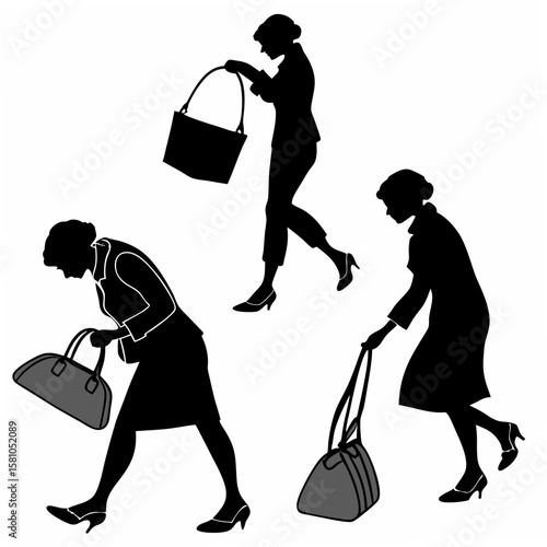 Women silhouettes with handbags fashion clutch