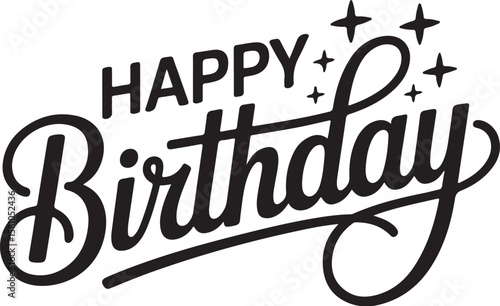 Vector art of happy birthday calligraphy with stars isolated on white background