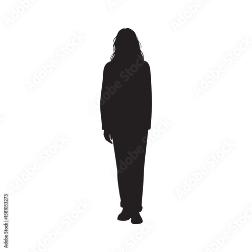 Full body silhouette of a person with long hair isolated on white background silhouette
