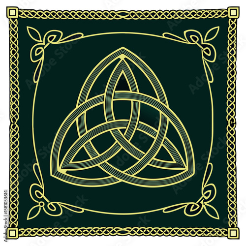 Intricate celtic knot symbol with ornate frame on a dark background and transparency