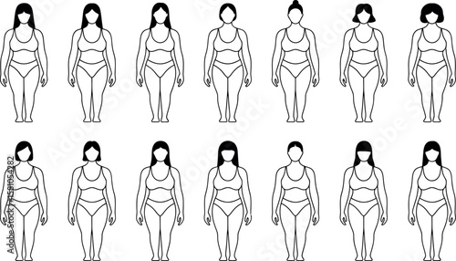 Diverse Women Body Types: Line Art, Minimalist, Body Positivity Illustration