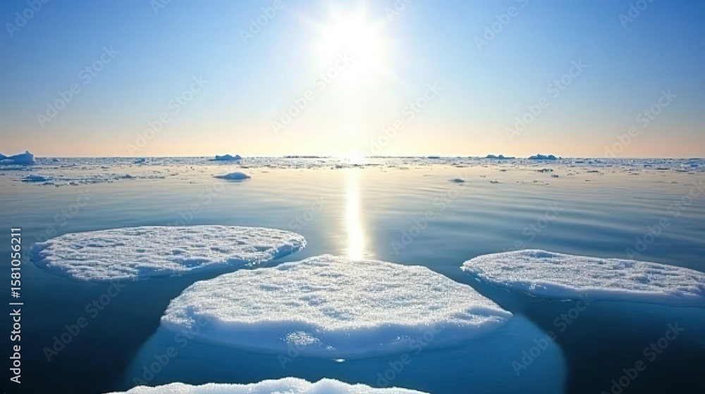 Obraz premium Melting ice sheet with scattered dark dust, symbolizing the urgent impact of environmental change.